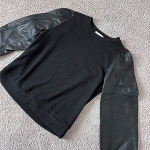 THML Black Sweatshirt with Leather Puff Sleeves